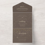 Gold Confetti Calligraphy Brown Wedding All In One Uitnodiging (Binnen)