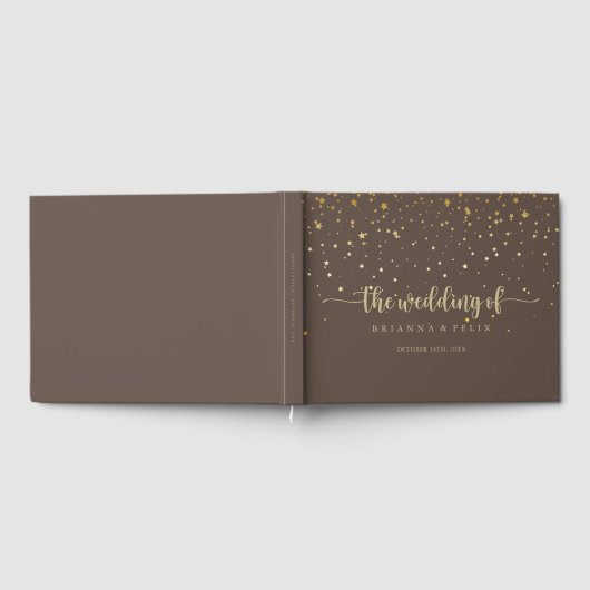Gold Confetti Calligraphy Brown Wedding Gastenboek (Volledig)