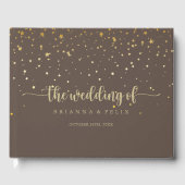 Gold Confetti Calligraphy Brown Wedding Gastenboek (Voorkant)
