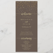 Gold Confetti Calligraphy Brown Wedding Programmakaart (Voorkant)