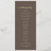 Gold Confetti Calligraphy Brown Wedding Programmakaart (Achterkant)