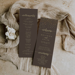 Gold Confetti Calligraphy Brown Wedding Programmakaart
