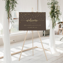Gold Confetti Calligraphy Brown WedWedding Welcome