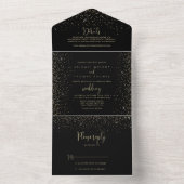 Gold Confetti Calligraphy Fancy Script Wedding All In One Uitnodiging (Binnen)