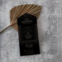 Gold Confetti Calligraphy Fancy Script Wedding