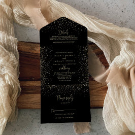 Gold Confetti Calligraphy Fancy Script Wedding All In One Uitnodiging