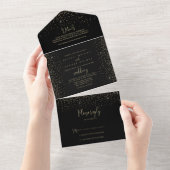 Gold Confetti Calligraphy Fancy Script Wedding All In One Uitnodiging (Afscheurbaar)