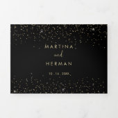 Gold Confetti Calligraphy Fancy Script Wedding Drieluik Uitnodiging (Cover)