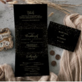 Gold Confetti Calligraphy Fancy Script Wedding Drieluik Uitnodiging