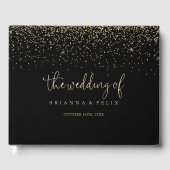 Gold Confetti Calligraphy Fancy Script Wedding Gastenboek (Voorkant)
