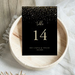 Gold Confetti Calligraphy Fancy Script Wedding Kaart<br><div class="desc">Dit gouden confetti kalligrafie fancy script bruiloft tafel nummer is perfect voor een rustieke bruiloft. Het eenvoudige en elegante ontwerp heeft sprankelende gouden confetti in combinatie met een stijlvolle scripttypografie. Dit is een dubbelzijdig tabelnummer. Voeg elk tabelnummer dat u nodig hebt afzonderlijk aan uw winkelwagentje toe.</div>