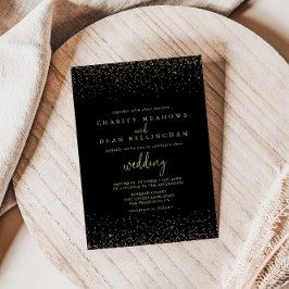 Gold Confetti Calligraphy Fancy Script Wedding Kaart