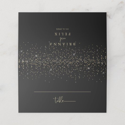 Gold Confetti Calligraphy Fancy Script Wedding Plaatskaartje (Buitenkant ongevouwen)
