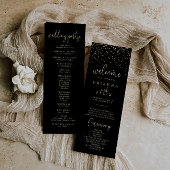 Gold Confetti Calligraphy Fancy Script Wedding Programmakaart