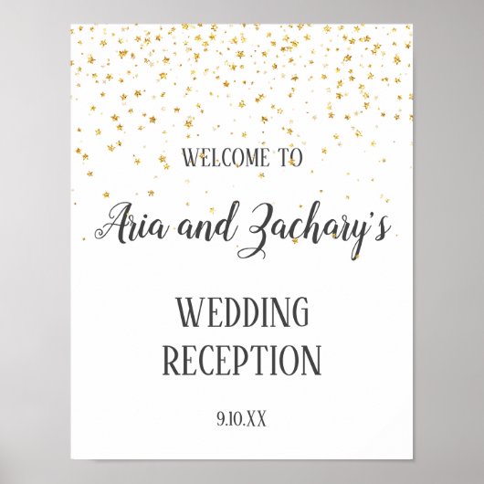 Gold Confetti Calligraphy Reception Welcome Sign. Poster (Voorkant)