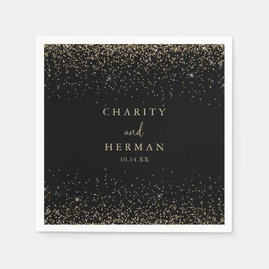 Gold Confetti Calligraphy Script Wedding Napkins Servet (Voorkant)