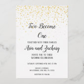 Gold Confetti Calligraphy Two wordt One Wedding Folie Uitnodiging (Voorkant)
