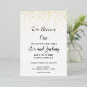Gold Confetti Calligraphy Two wordt One Wedding Folie Uitnodiging (Staand Voorkant)