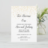 Gold Confetti Calligraphy Two wordt One Wedding Kaart (Staand voorkant)
