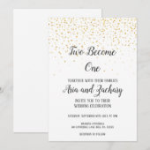 Gold Confetti Calligraphy Two wordt One Wedding Kaart (Voorkant / Achterkant)