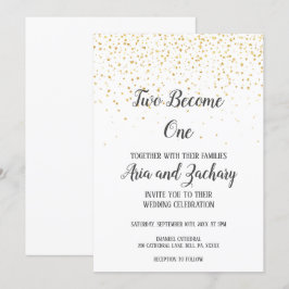 Gold Confetti Calligraphy Two wordt One Wedding Kaart