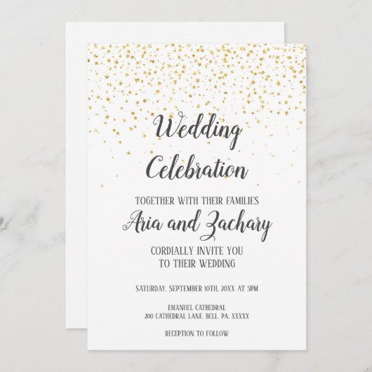 Gold Confetti Calligraphy Wedding Celebration Kaart (Voorkant / Achterkant)