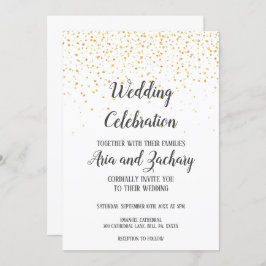 Gold Confetti Calligraphy Wedding Celebration Kaart