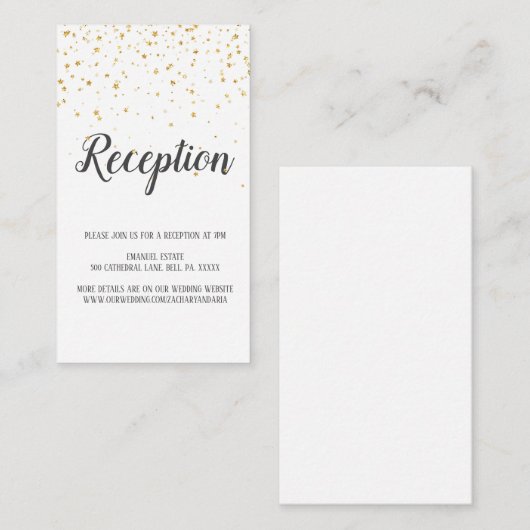 Gold Confetti Calligraphy Wedding Reception Kaart (Voorkant / Achterkant)