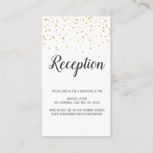 Gold Confetti Calligraphy Wedding Reception Kaart (Voorkant)