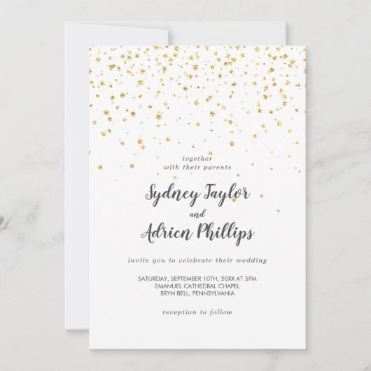 Gold Confetti Casual huwelijksuitnodiging Kaart (Voorkant)