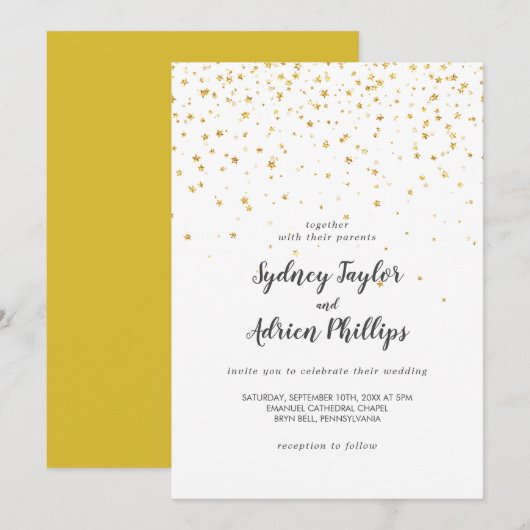 Gold Confetti Casual huwelijksuitnodiging Kaart (Voorkant / Achterkant)