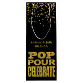 Gold Confetti Celebration | Aangepaste kleur Wijn Cadeautas (Achterkant)