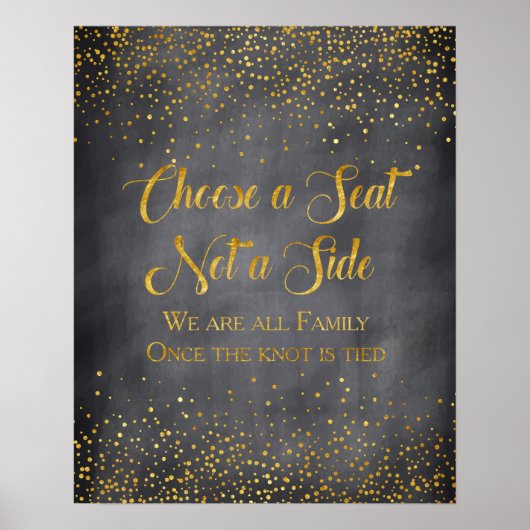 Gold Confetti Chalkboard Wedding Seding Sign Poster (Voorkant)