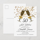 Gold Confetti Champagne Glasses 50th Birthday Uitnodiging Briefkaart (Voorkant / Achterkant)