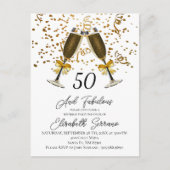 Gold Confetti Champagne Glasses 50th Birthday Uitnodiging Briefkaart (Voorkant)