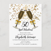 Gold Confetti Champagne Glasses 50th Birthday Uitnodiging Briefkaart (Voorkant)
