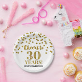 Gold Confetti Cheers tot 30 jaar verjaardag Papieren Bordje (Feest)