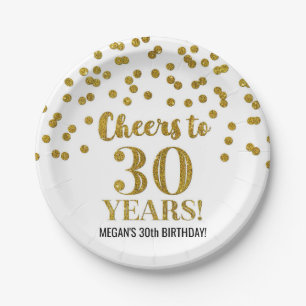 Gold Confetti Cheers tot 30 jaar verjaardag Papieren Bordje