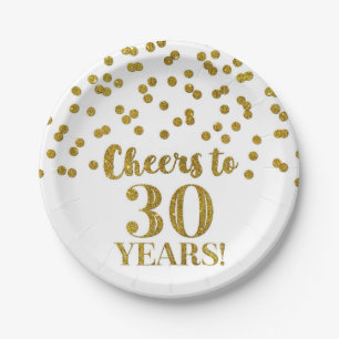 Gold Confetti Cheers tot 30 jaar verjaardag Papieren Bordje