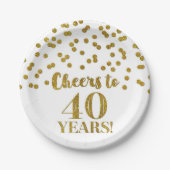 Gold Confetti Cheers tot 40 jaar verjaardag Papieren Bordje (Voorkant)