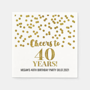 Gold Confetti Cheers tot 40 jaar verjaardag Servet