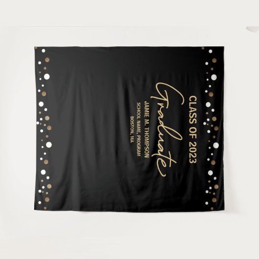 Gold Confetti Class of 2023 backdrop afstuderen Wandkleed (Voorkant (horizontaal))