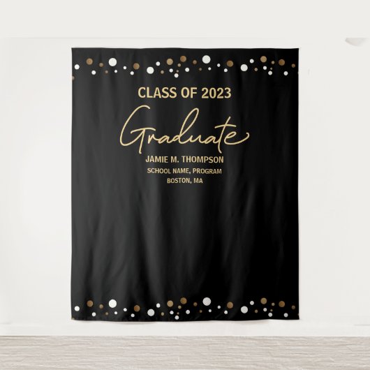 Gold Confetti Class of 2023 backdrop afstuderen Wandkleed (Voorkant)