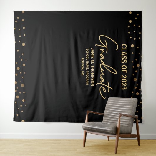 Gold Confetti Class of 2023 backdrop afstuderen Wandkleed (In Situ (horizontaal))