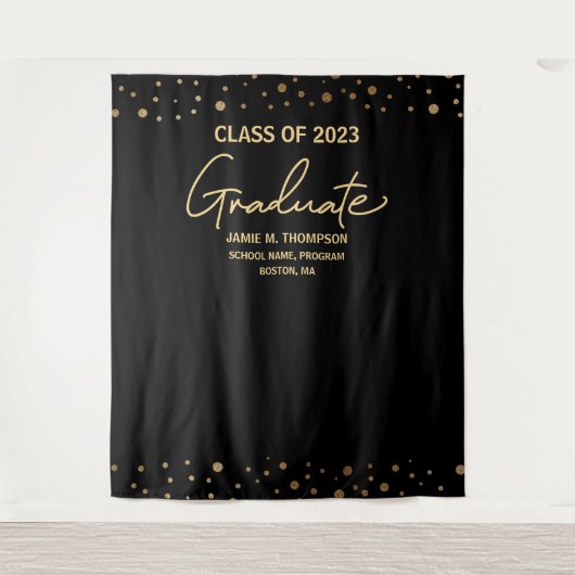 Gold Confetti Class of 2023 backdrop afstuderen Wandkleed (Voorkant)