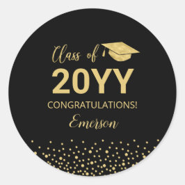 Gold Confetti Class of Graduation Party Favoriet Ronde Sticker