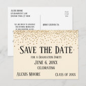Gold Confetti Cream Graduation Party Save the Date Briefkaart (Voorkant / Achterkant)