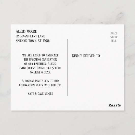 Gold Confetti Cream Graduation Party Save the Date Briefkaart (Achterkant)