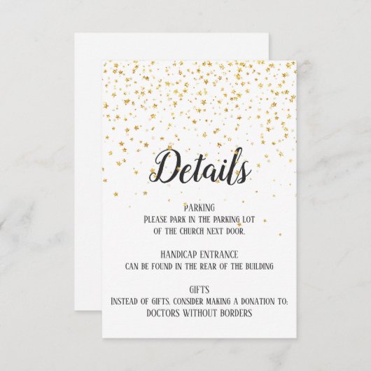 Gold Confetti Detail-kaart Informatiekaartje (Voorkant / Achterkant)