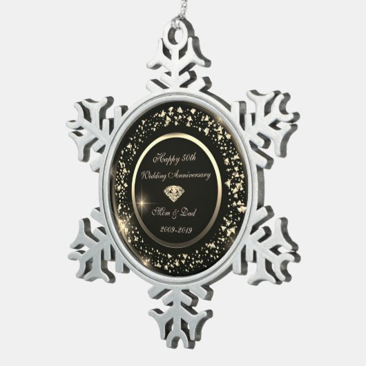 Gold Confetti Diamond 50th Wedding Jubileum Tin Sneeuwvlok Ornament (Rechts)